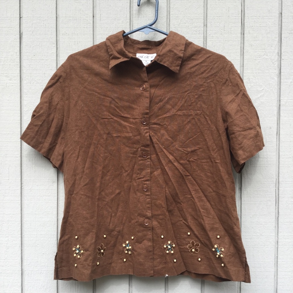 Brown button down shirt